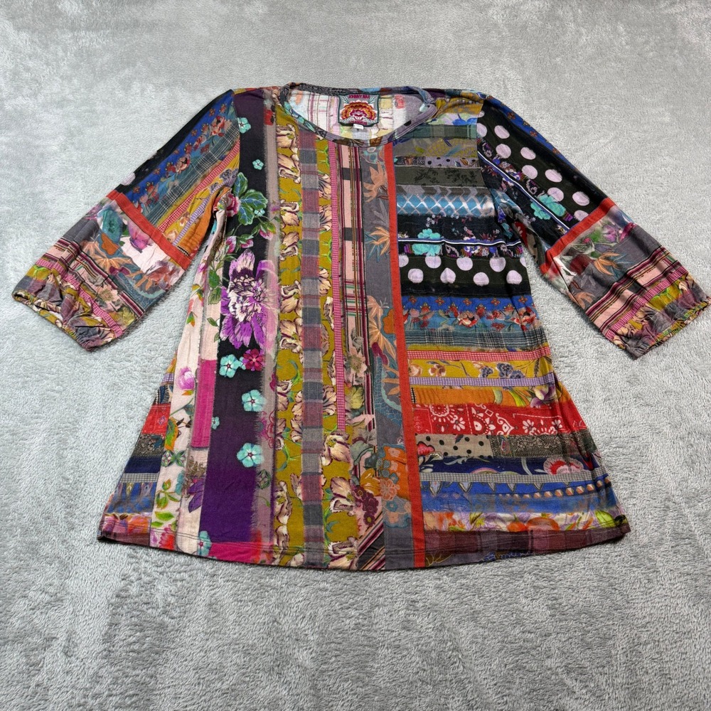Johnny Was Mixed Patchwork Print Tunic Womens Small Multicolor Floral Boho